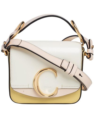 Chloé Color Leather Mini C Double Carry Top Handle Bag - White