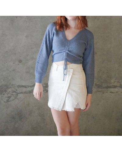 Lush Ruched Tie Sweater - Blue