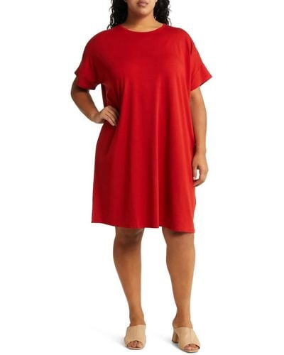 Eileen Fisher Boxy Crewneck T-shirt Dress - Red