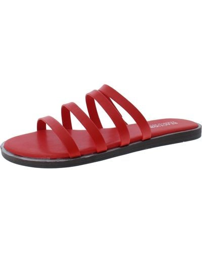 Kenneth Cole Sloan Four Band Faux Leather Strappy Slide Sandals - Red