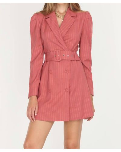 Adelyn Rae Kayla Pinstripe Belted Blazer Dress - Pink