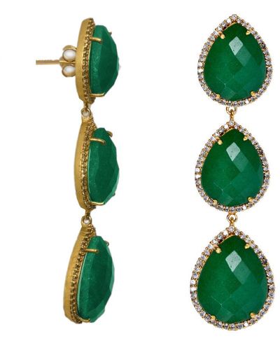 Liv Oliver 18k Gold Multi Sapphire Pear Embelished Drop Earrings - Green