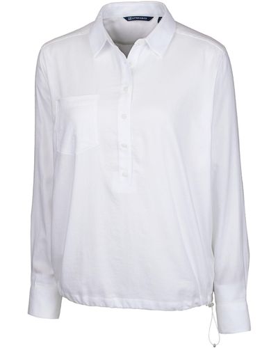 Cutter & Buck Ladies' Windward Twill Long Sleeve Popover Shirt - White