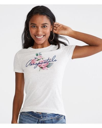 Aéropostale Embroidered Floral Graphic Tee - Blue