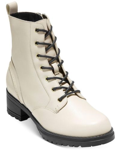 Cole Haan Camea Leather Zipper Combat & Lace-up Boots - Natural