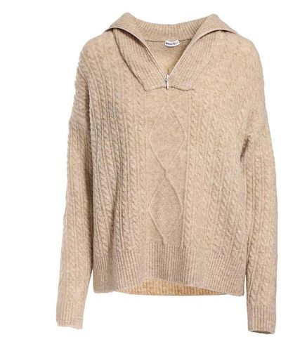 Minnie Rose Cuddle Cable Half Zip Pullover - Natural