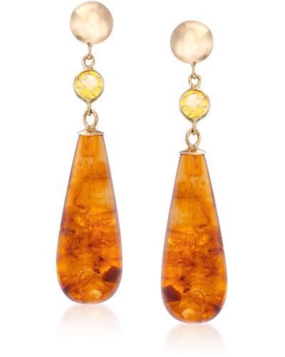 Ross-Simons Amber Teardrop Earrings With Citrine Accents - Orange