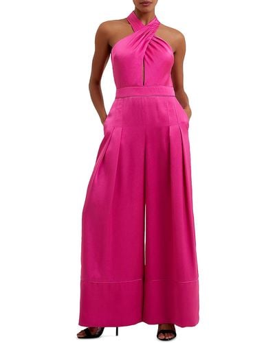 French Connection Harlow Satin Halter Jumpsuit - Pink