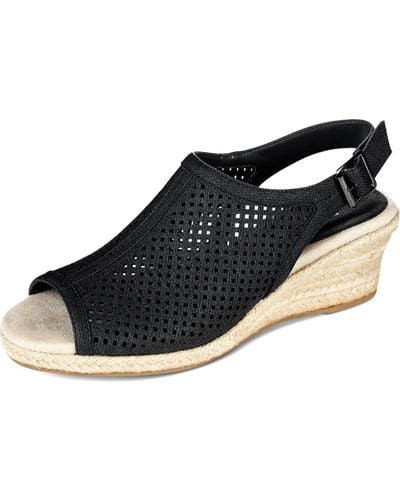 Easy Street Stacy Perforated Espadrille Wedge Sandals - Black