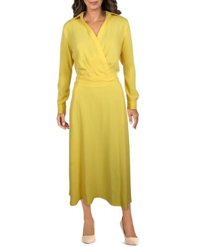 Lauren by Ralph Lauren Georgette Surplice Midi Dress - Yellow