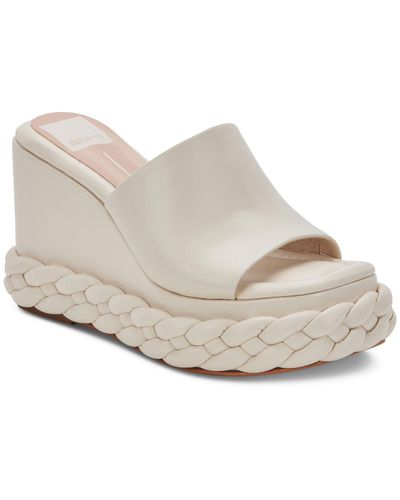 Dolce Vita Elene Leather Slip On Wedge Sandals - White