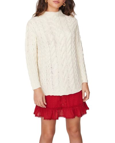 Lost + Wander Cotton Wood Open Stitch Cable Knit Funnel-neck Sweater - Red