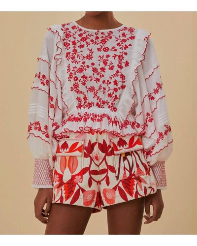 FARM Rio Embroidered Long Sleeve Blouse