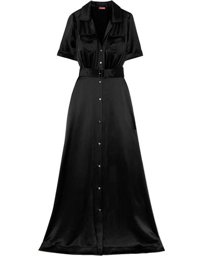 STAUD Millie Belted Acetate Polyester Maxi Dress Solid - Black