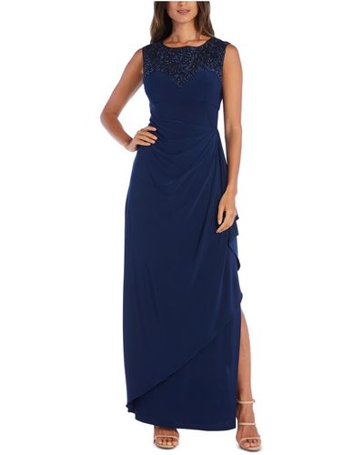 R & M Richards Sequin Sleeveless Evening Dress - Blue