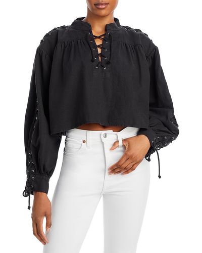 RE/DONE Cropped Pirate Top Blouse - Black