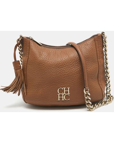 Carolina Herrera Leather Tassel Chain Hobo - Brown