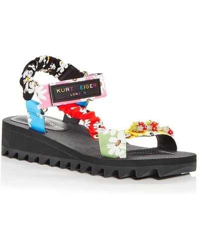Kurt Geiger Orion Embellished Floral Wedge Sandals - Black
