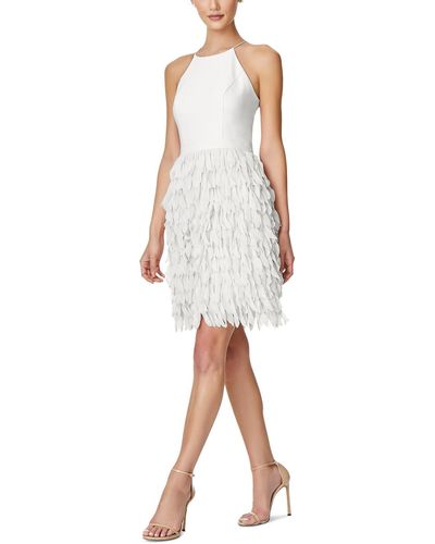 Aidan By Aidan Mattox Feathered Halter Cocktail And Party Dress - White