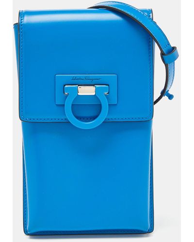 Ferragamo Leather Trifolio Phone Holder Crossbody Bag - Blue
