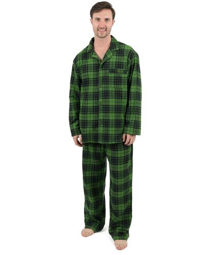 Leveret Christmas Two Piece Flannel Pajamas Plaid - Green