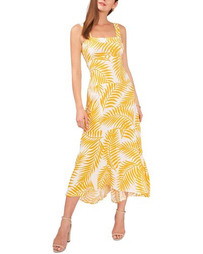 Msk Smocked Tea-length Fit & Flare Dress - Yellow