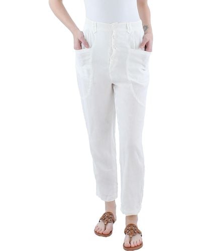 Joie Gia Linen Ankle High-waist Pants - White
