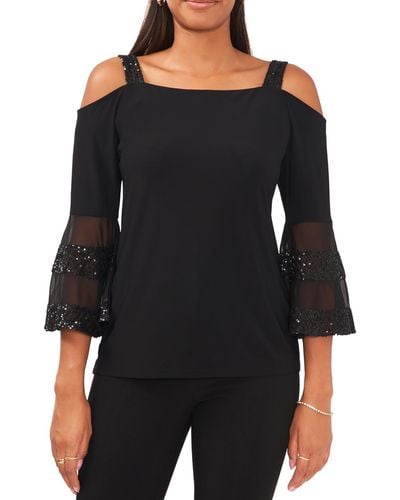 Msk Sequined Illusion Blouse - Black