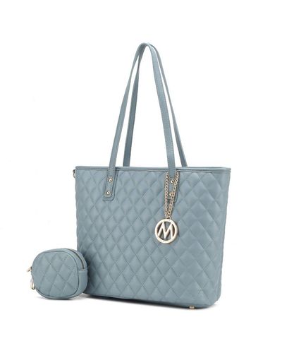 MKF Collection by Mia K Tansy Quilted Vegan Leather Tote Bag With Pouch- 2 Pieces - Blue