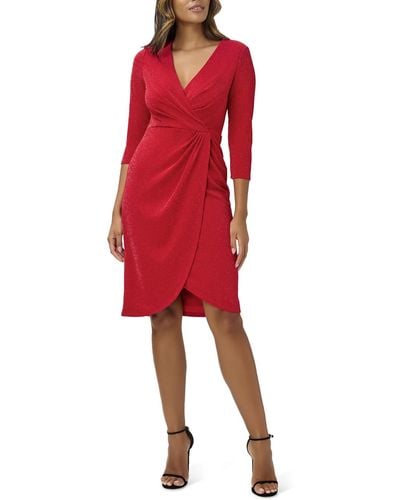 Adrianna Papell Metallic Knee-length Cocktail And Party Dress - Red