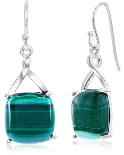 Simona Sterling Silver Or Gold Plated Over Sterling Silver Square Malachite Earrings - Green