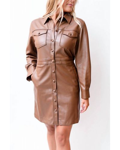 Suncoo Leather Dress - Brown