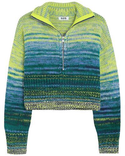 525 America Alexa Zipup Sweater In Indigo Multi - Green