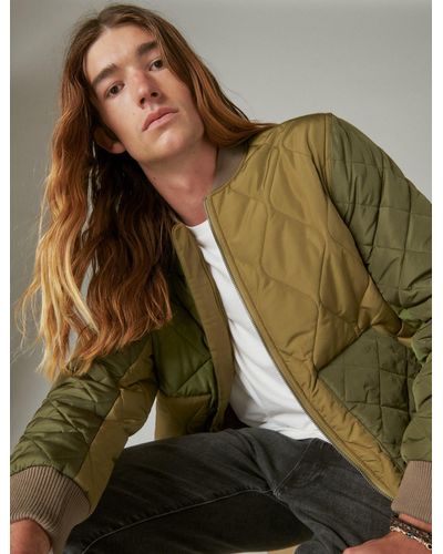 Lucky Brand Patchwork Quilted Bomber Jacket - Green