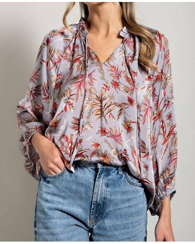 Eesome The Golden Hour Floral Ruffle Neck Top - Red