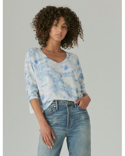 Lucky Brand Cropped Boxy Cloud Jersey Crew - Blue