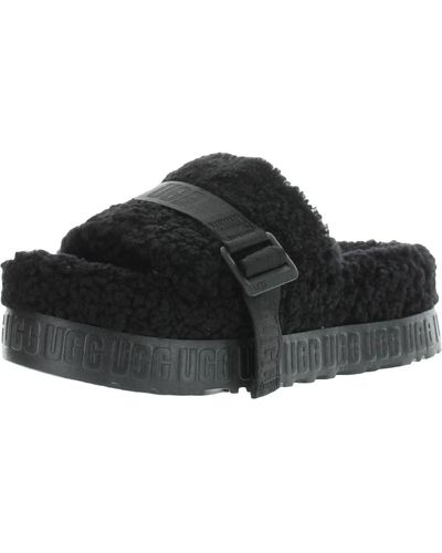 UGG Fluffita Shearling Slip On Flatform Sandals - Black