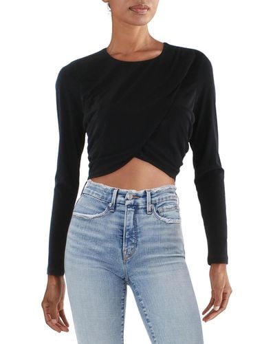 Calvin Klein Cropped Long Sleeve Blouse - Black