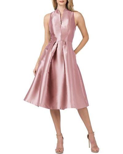 Kay Unger Lola V Neck Midi Cocktail And Party Dress - Pink