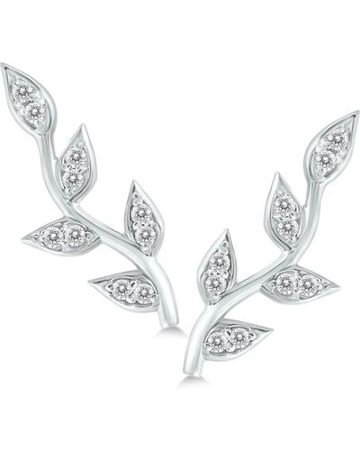 Monary 1/5 Ctw Genuine Diamond Vine And Leaf Earrings - Metallic