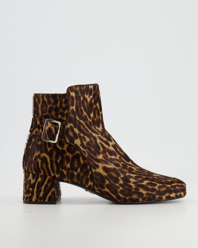 Prada Leopard Pony Hair Boots With Silver Buckle - Brown