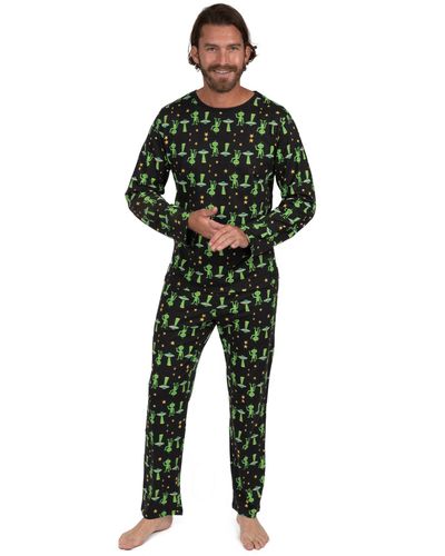Leveret Two Piece Cotton Loose Fit Pajamas Alien - Green