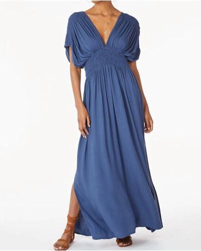 Bobi Shirred Maxi Dress - Blue