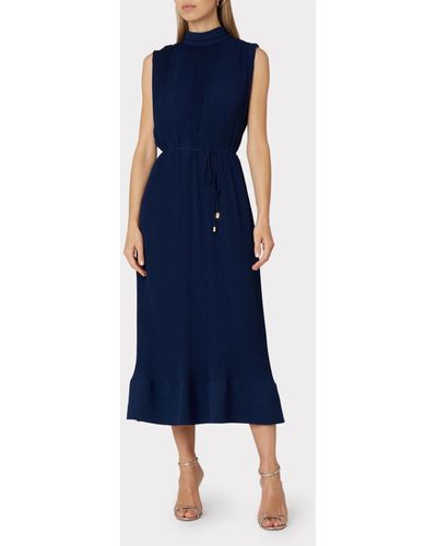 MILLY Melina Solid Pleated Midi Dress - Blue