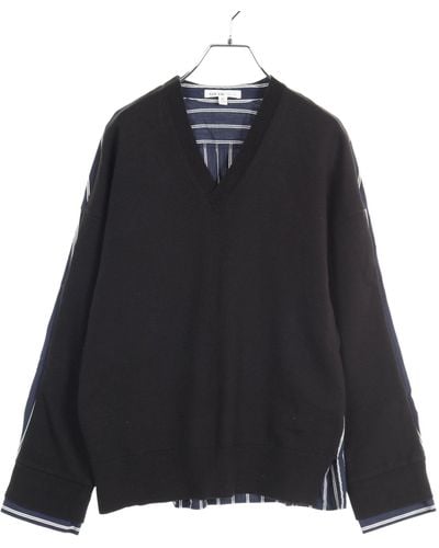ADEAM Cat Street Sweater Cat Street Sweater Tops V-neck Stripe Cotton Navyswitching - Black