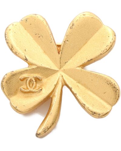 Chanel Coco Mark Clover Brooch Gp Gold 03p - Yellow