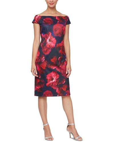 SLNY Floral Knee Sheath Dress - Red