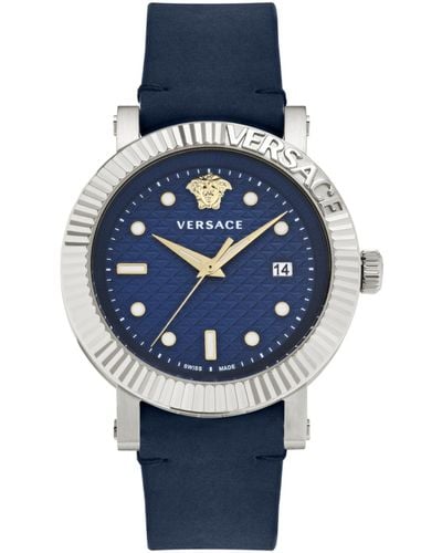 Versace V-classic Leather Watch - Blue