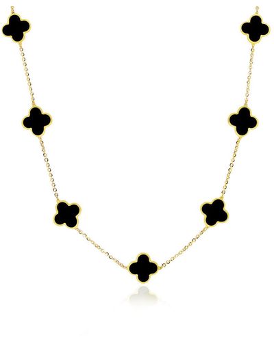 The Lovery Small Onyx Clover Necklace - Metallic