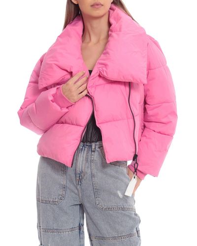 Avec Les Filles Quilted Short Puffer Jacket - Pink
